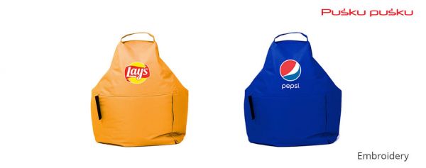 Embroidery on PEPSI, LAYS bean bag
